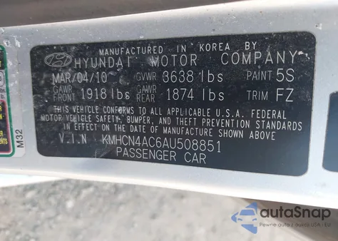 2010 Hyundai Accent Gls from USA, damaged, VIN KMHCN4AC6AU508851